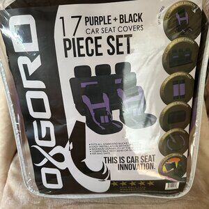 NWOT Oxgord 17 Piece Set Car Seat Covers Purple and Black in Original Packaging